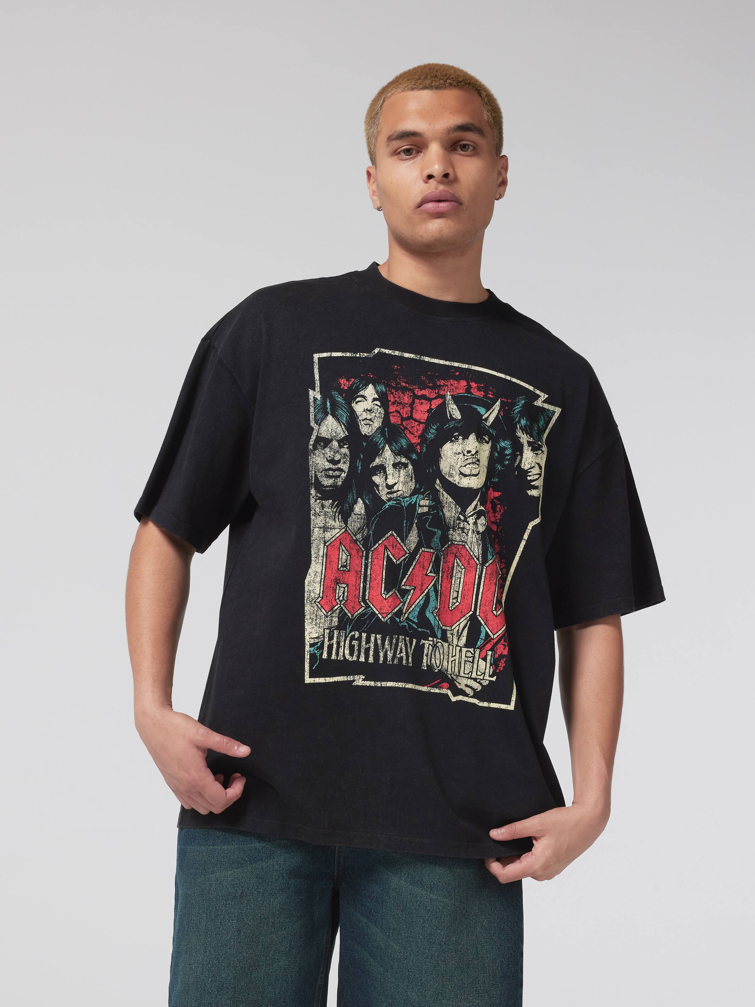 Acid Wash Acdc Highway Oversized Tee
