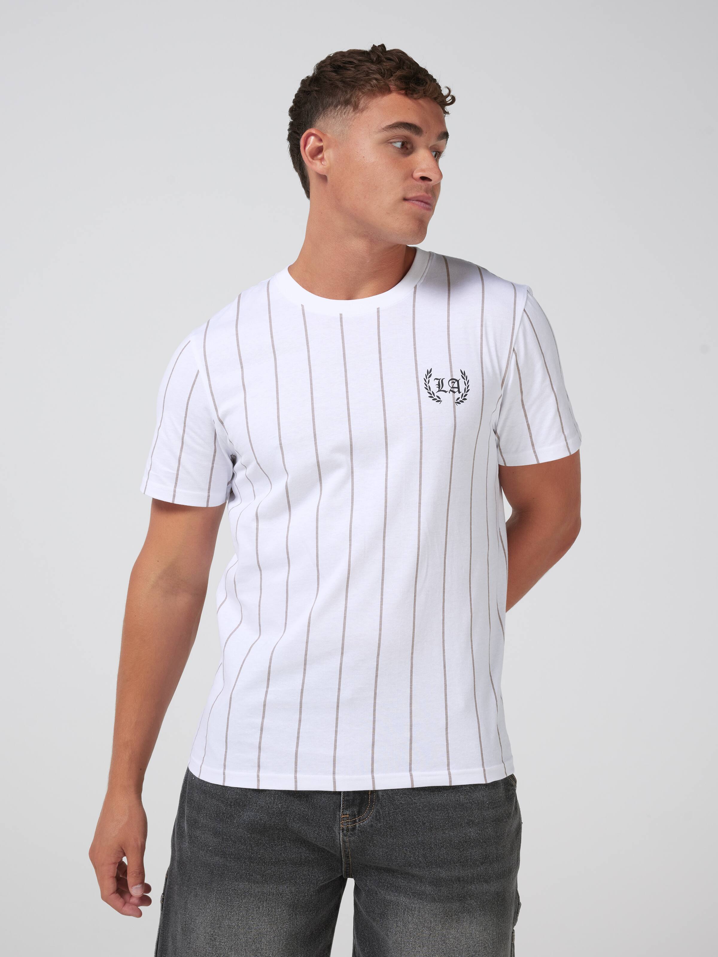 Vertical Stripe La Short Sleeve Tee