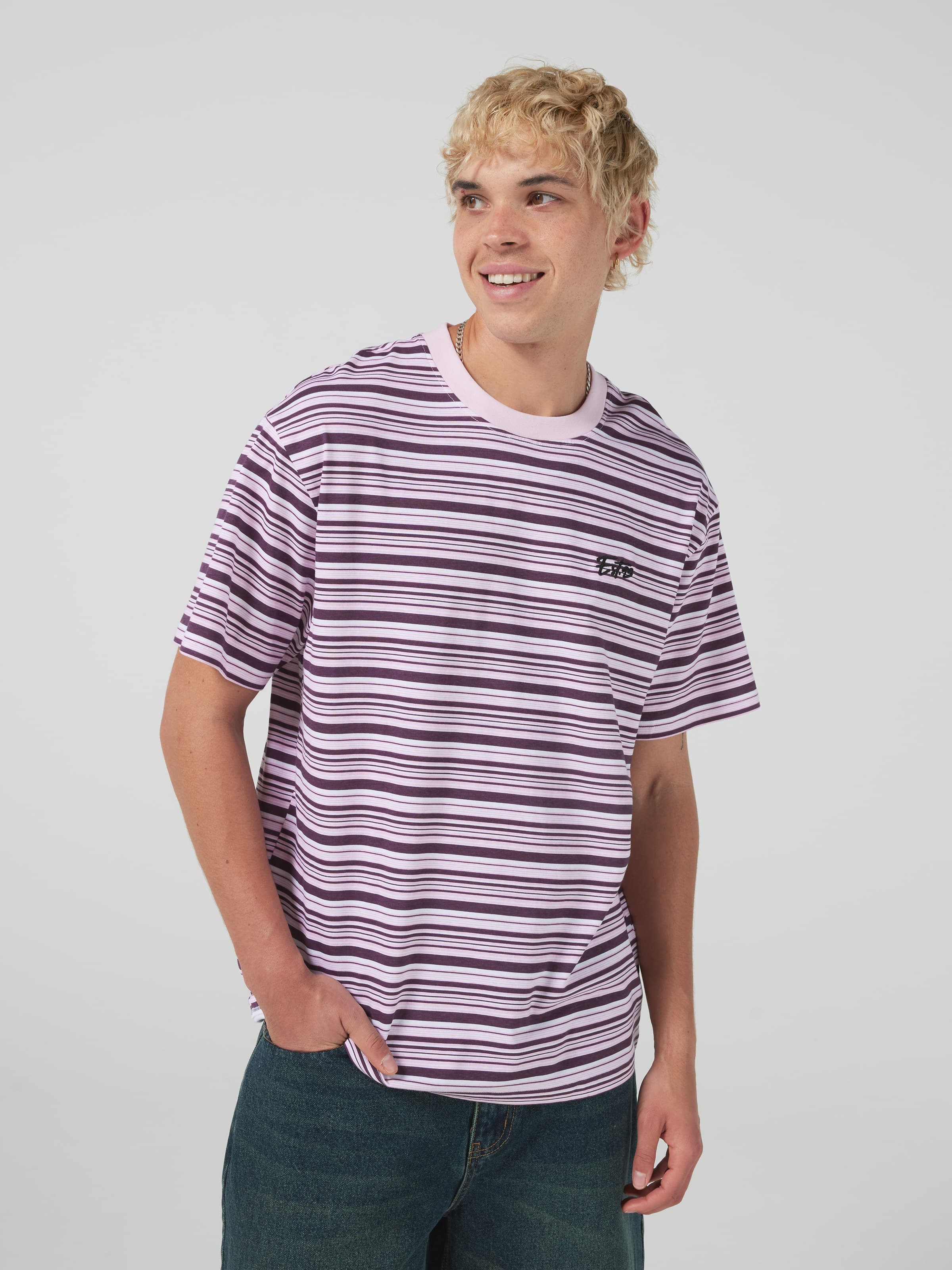 Horizontal Stripe Est 93 Relaxed Short Sleeve Tee