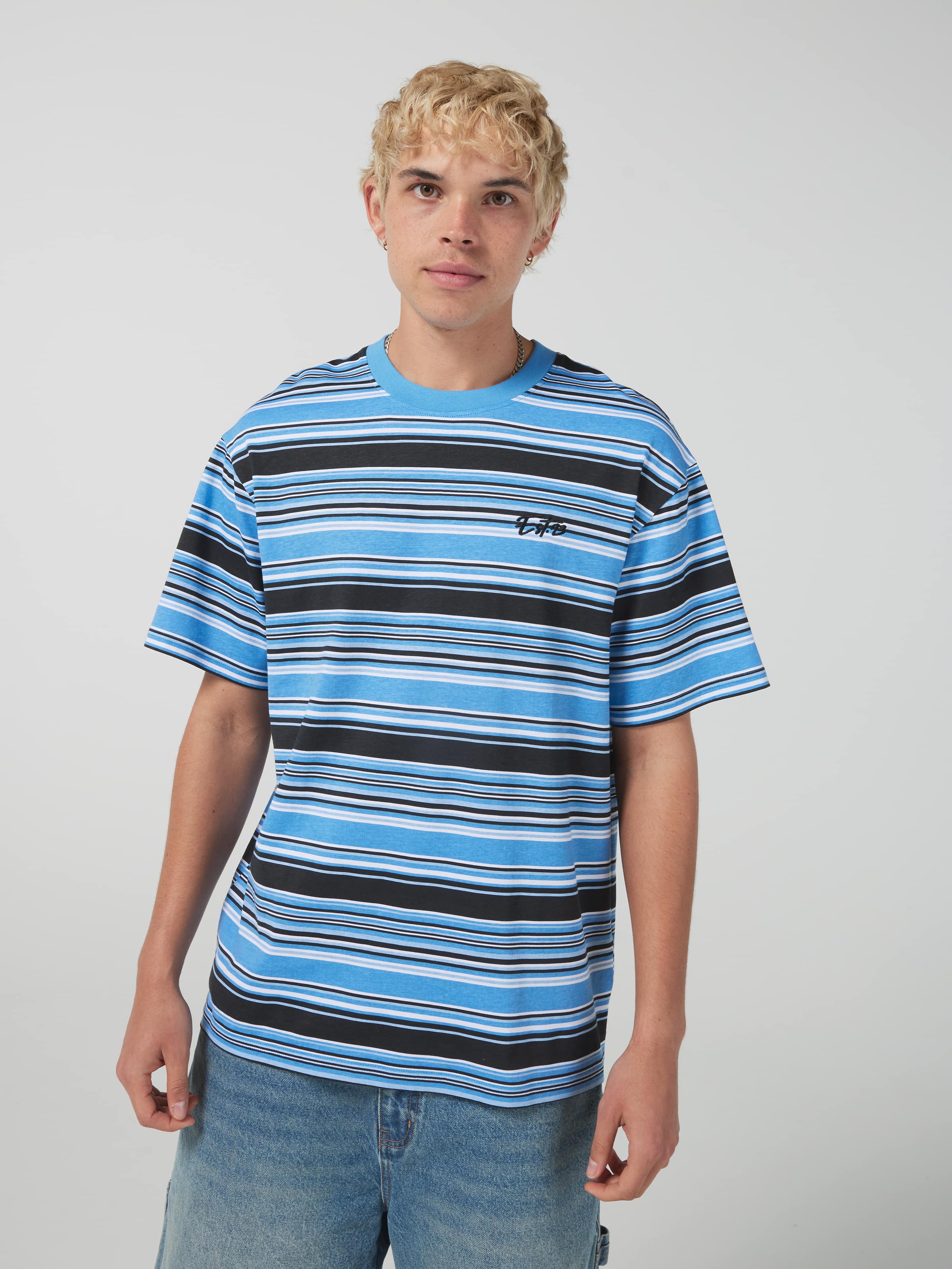 Horizontal Stripe Est 93 Relaxed Short Sleeve Tee