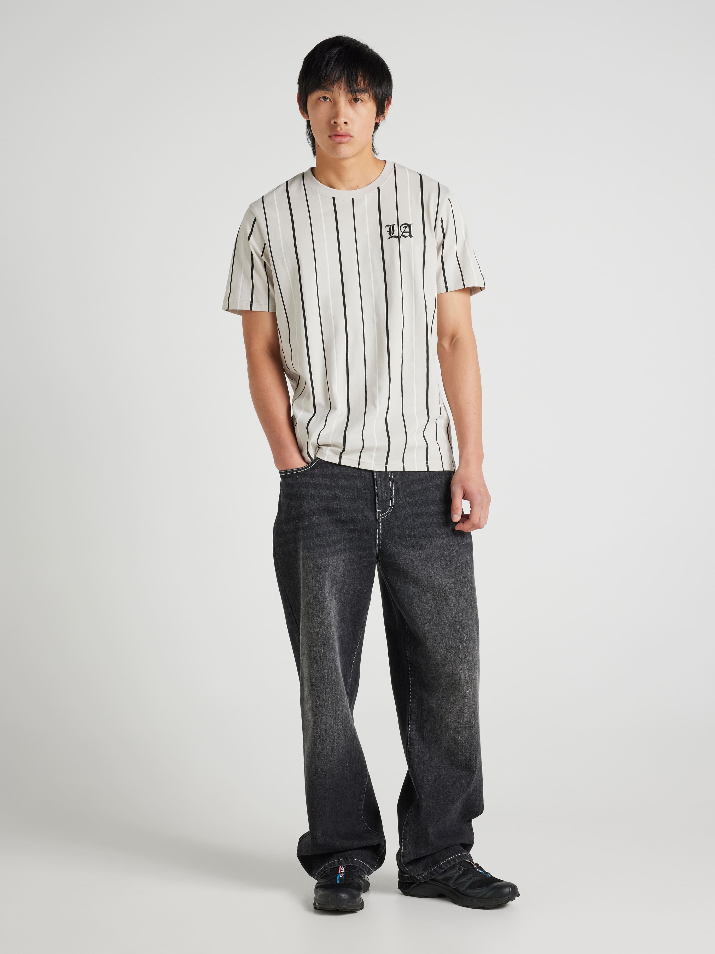 Vertical Stripe La Short Sleeve Tee