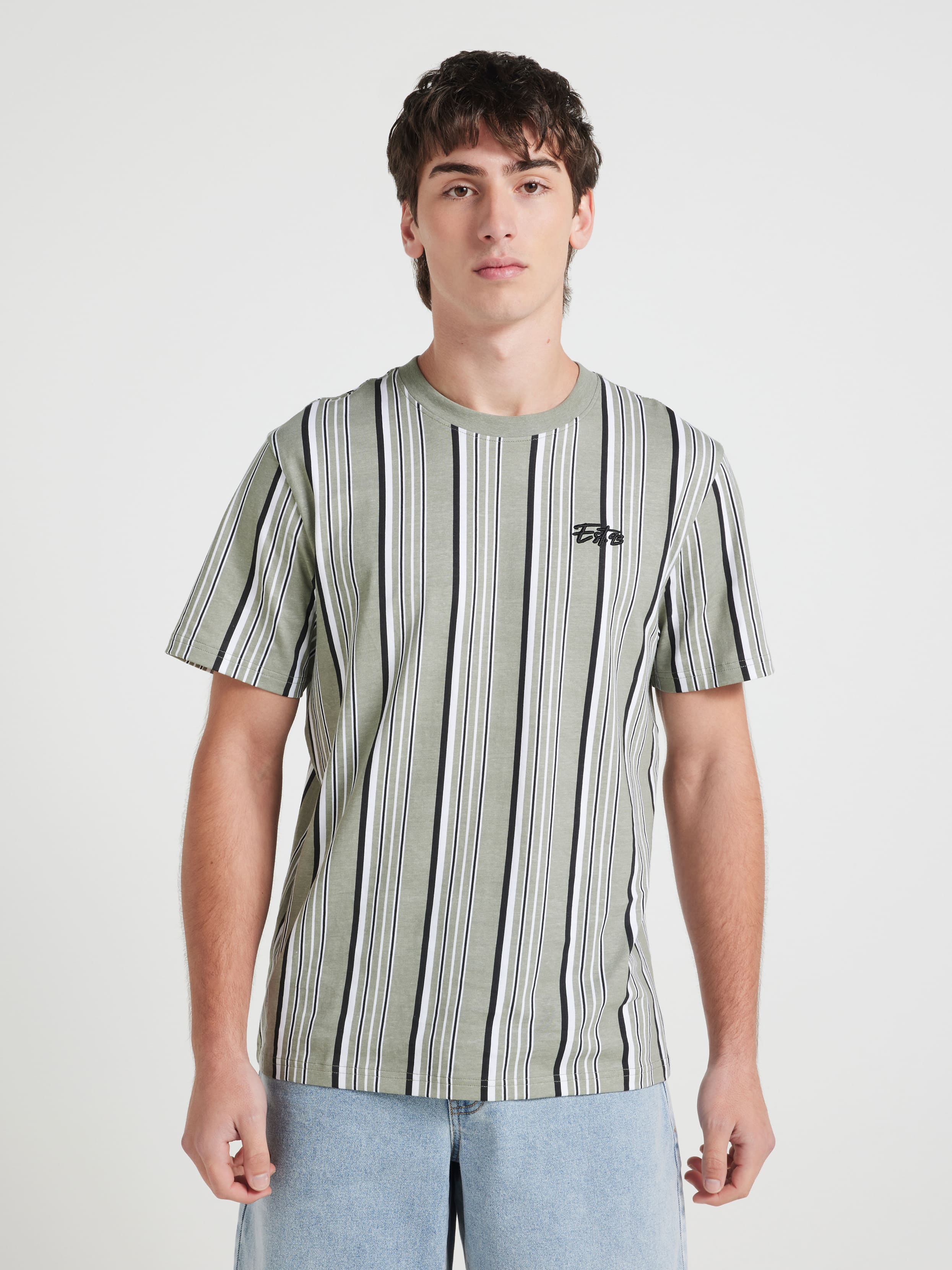 Vertical Stripe Est 95 Short Sleeve Tee