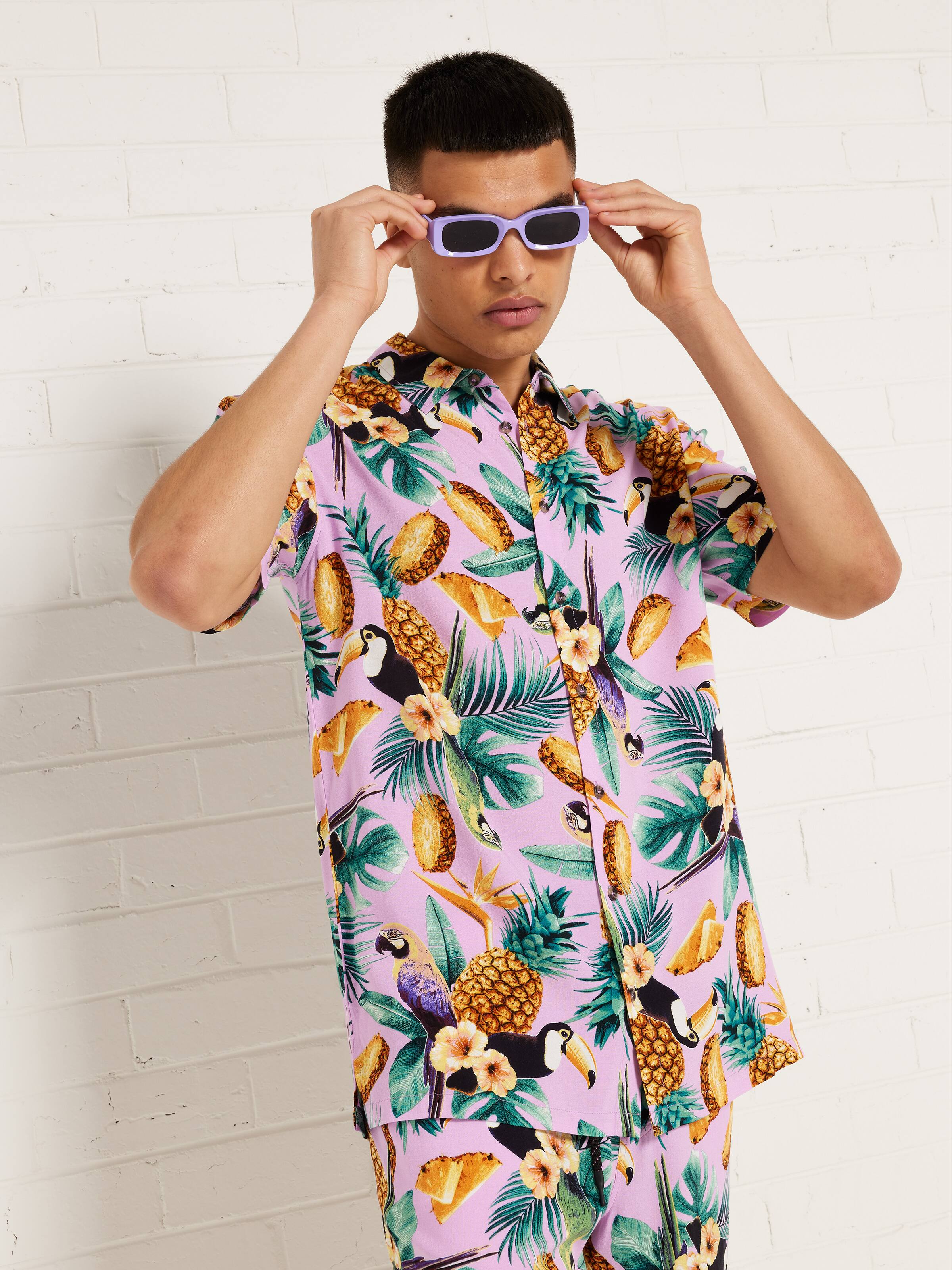 ASOS DESIGN short sleeve oversized hawaiian shirt in tropical print  two-piece