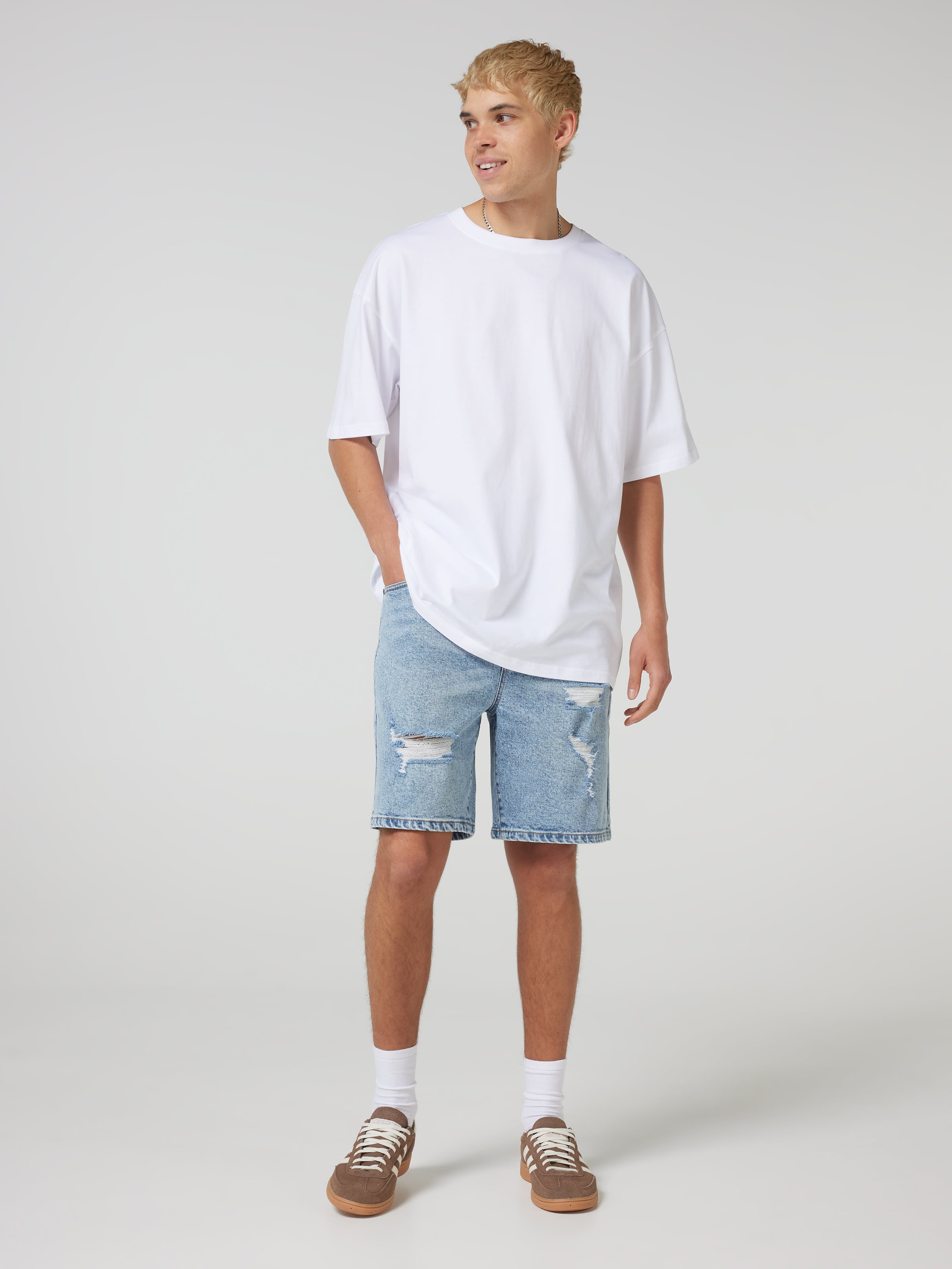 Saint Slim Ripped Denim Short