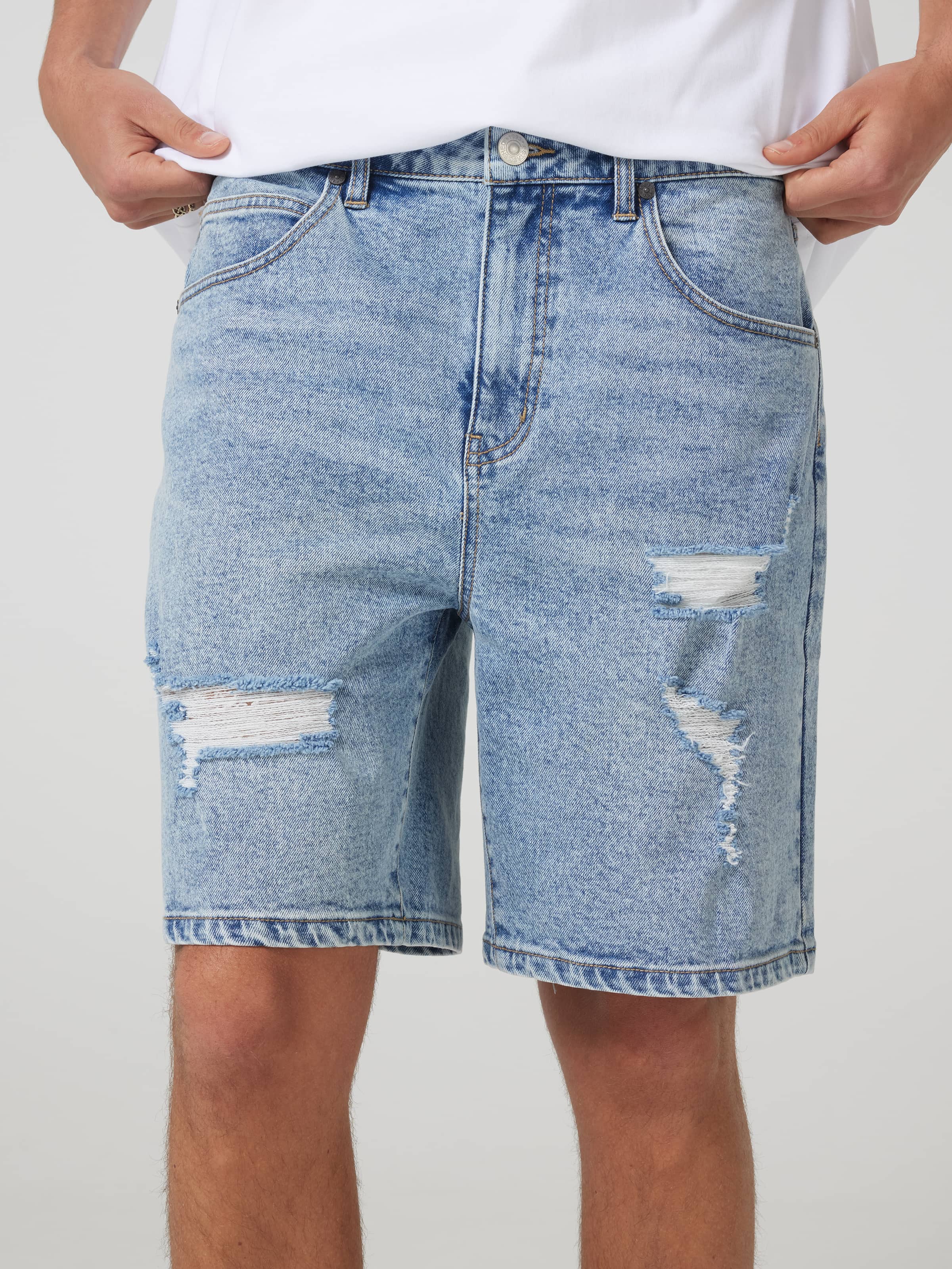 Saint Slim Ripped Denim Short