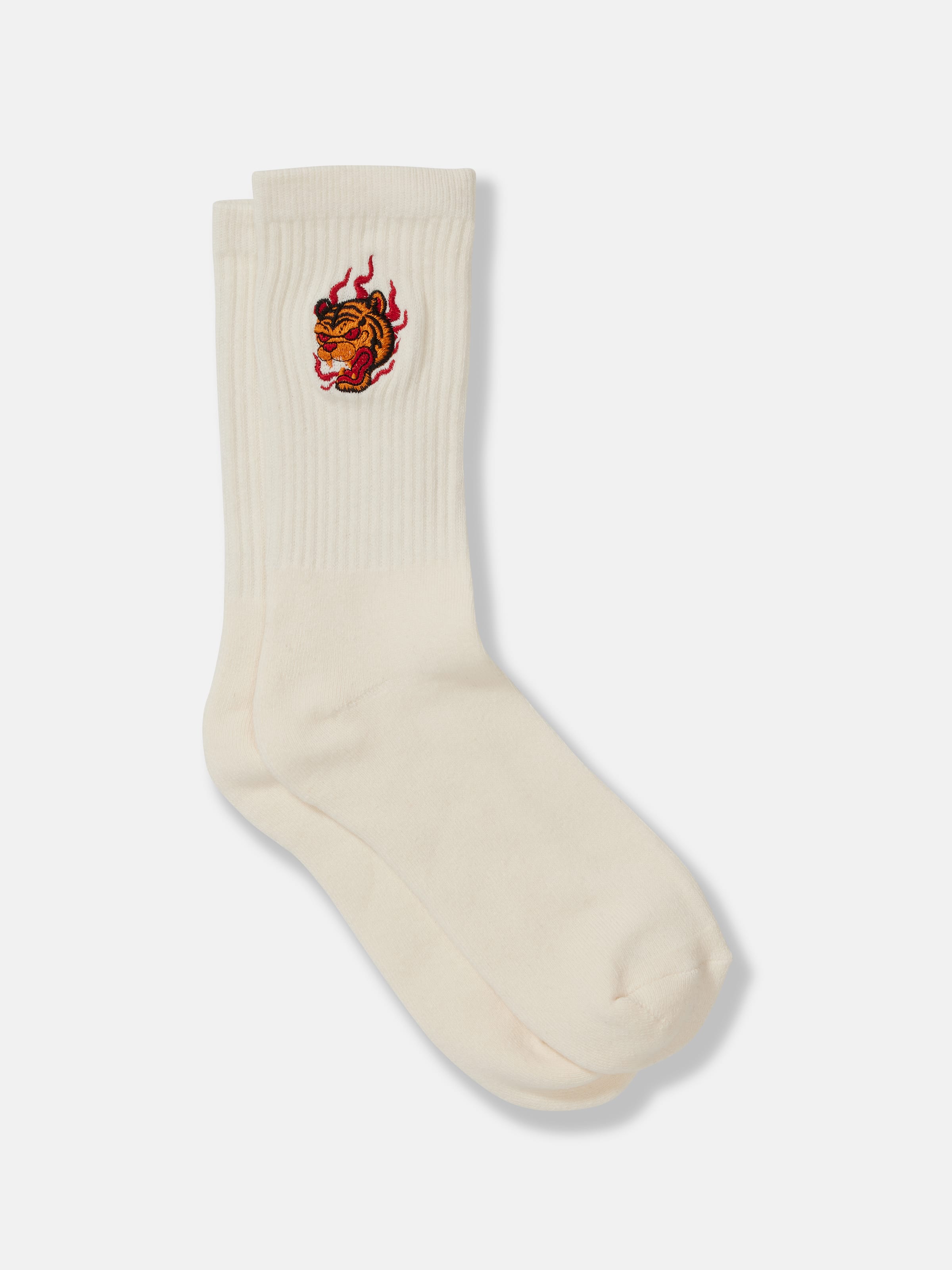 Ribbed Embroidery Crew Sock