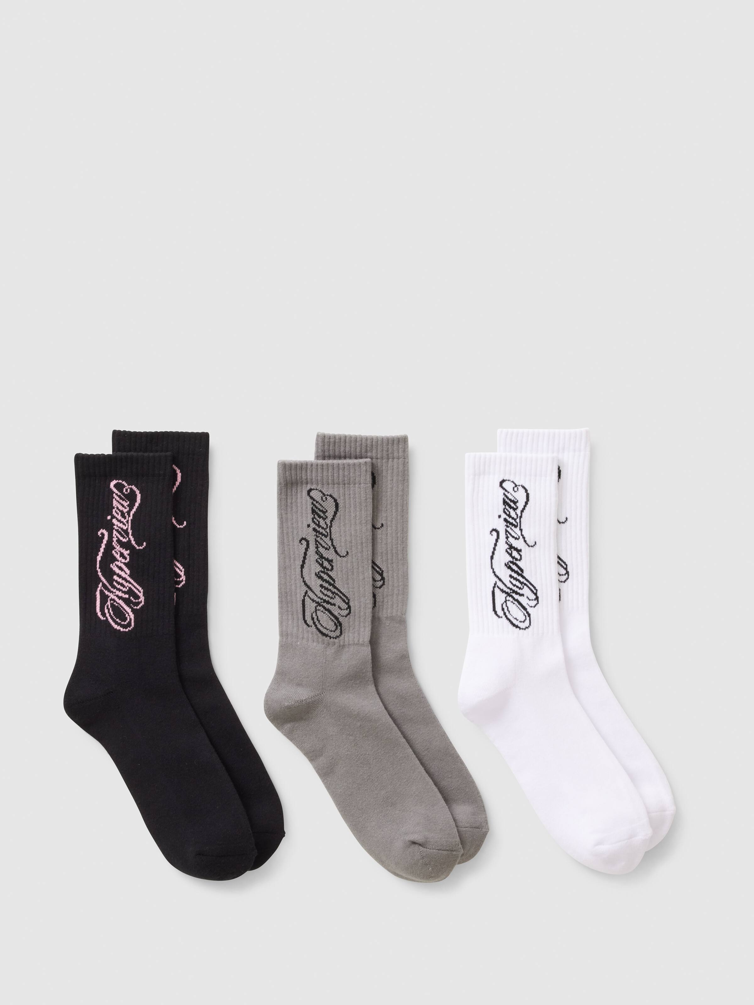 3 Pack Ribbed Crew Socks