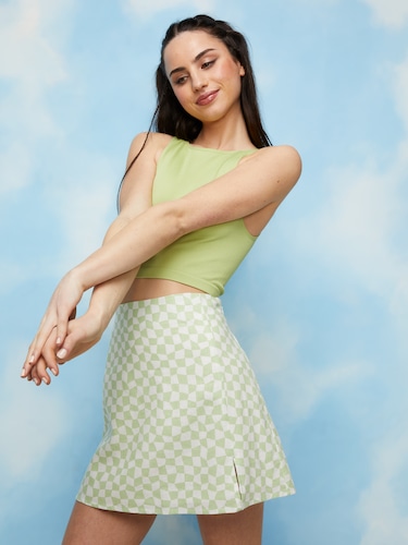 V Front Linen Mini Skirt                                                                                                        