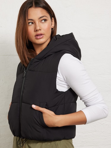 Puffer vest with hood best sale