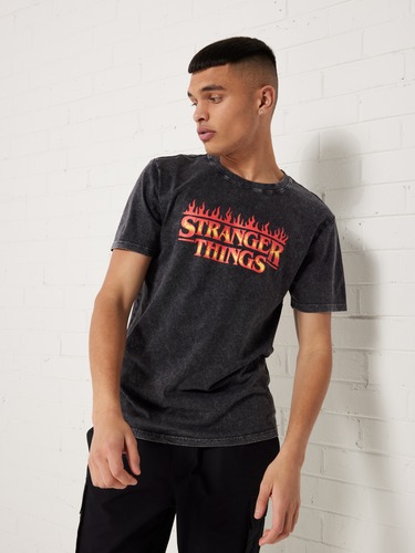 Black Tye Dye Acid Stranger Things Piggyback Tee                                                                                