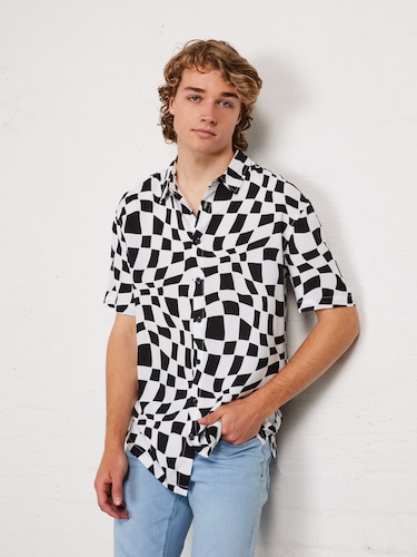 Black White Checker Resort Shirt                                                                                                