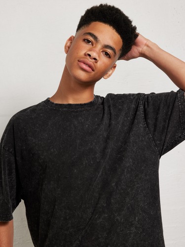 Black Tie Dye Plain Oversized Tee                                                                                               