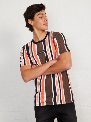 Orange Brown Black Candy Stripe Tee                                                                                             