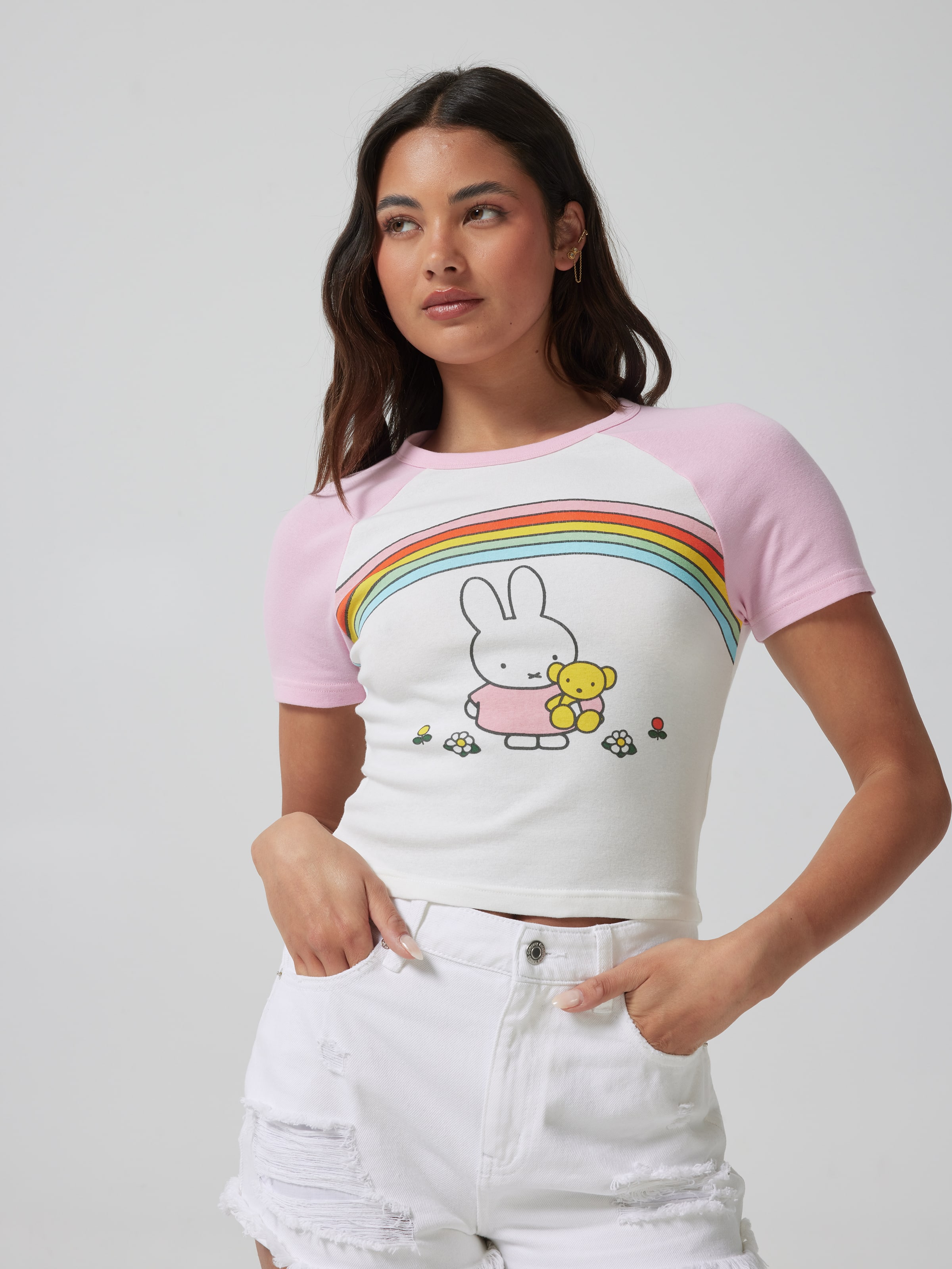 Miffy Raglan Baby Tee White Pink - Jay Jays Online