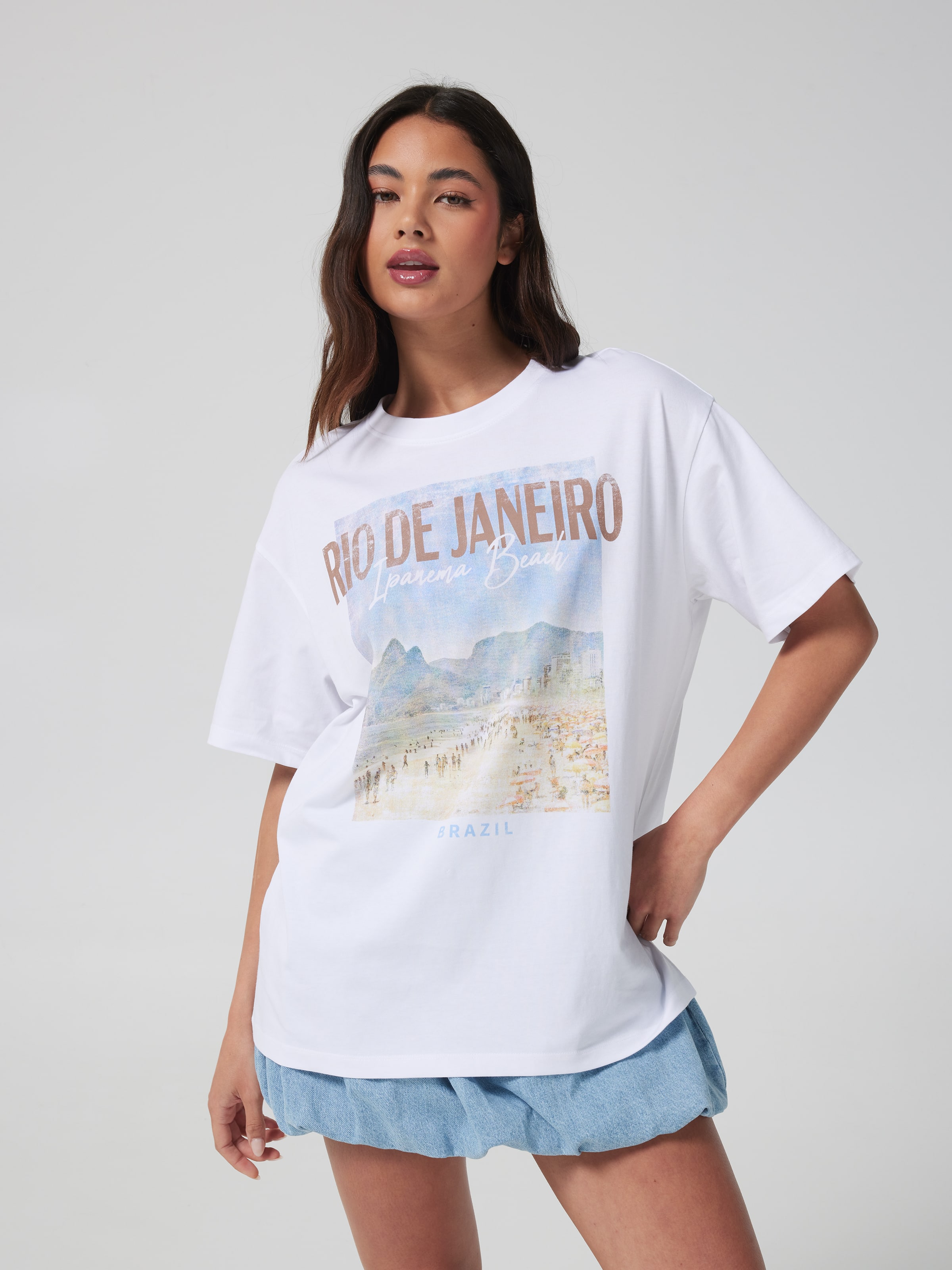 Pcaja Ss O Neck Tee Bright White Print Br Expresso