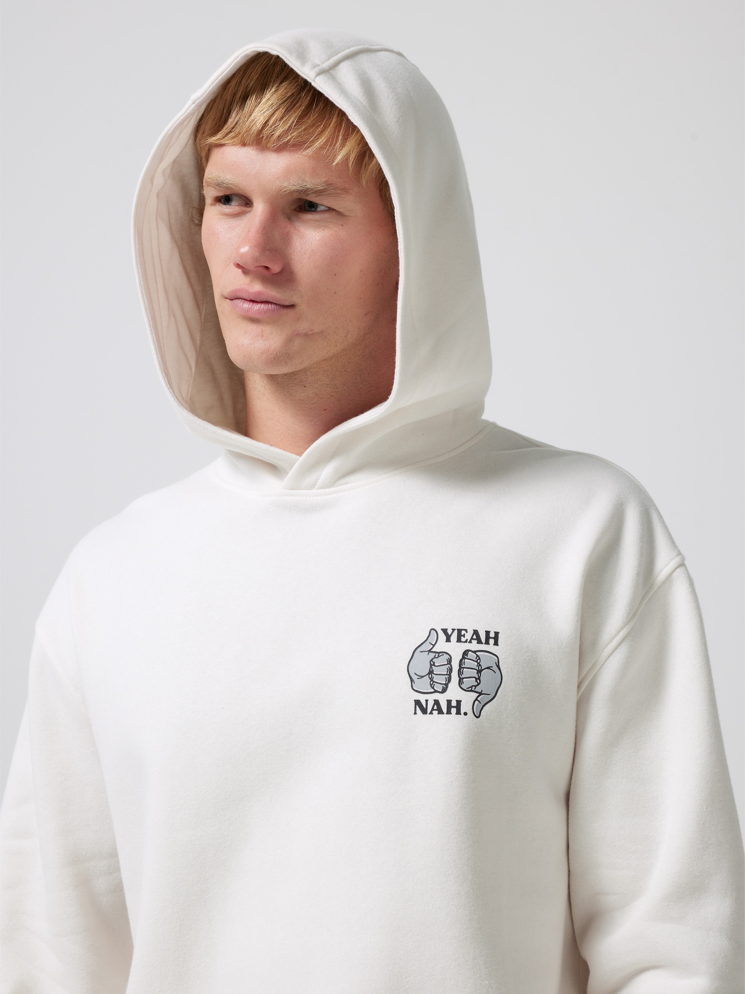 Off Wihte Slogan Yeah Nah Hoodie - Jay Jays Online