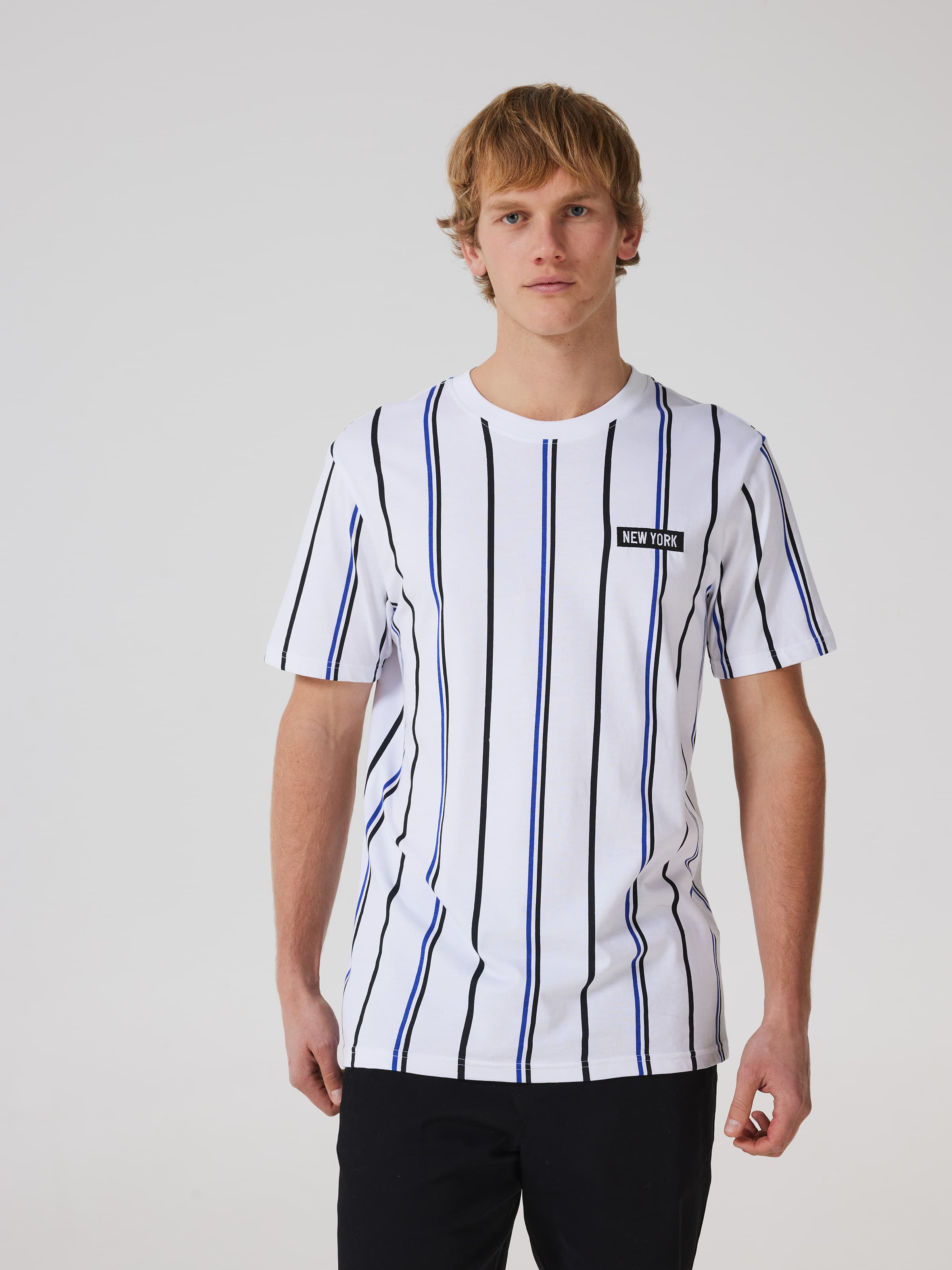 Vertical Stripe Embroidered Short Sleeve Tee - Jay Jays Online